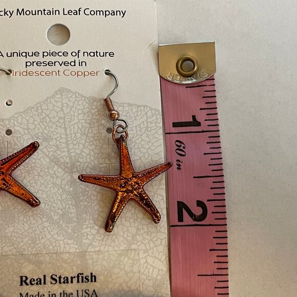 Rocky Mountain Leaf Company Real Starfish Earrings ~ Iridescent Copper Drop NWT - Picture 3 of 4